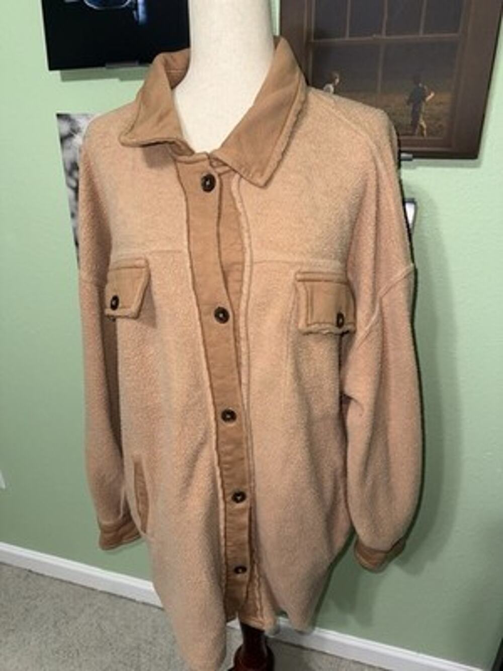 Free People Ruby Jacket Women Large Brown Fleece Button Down Oversized Shacket